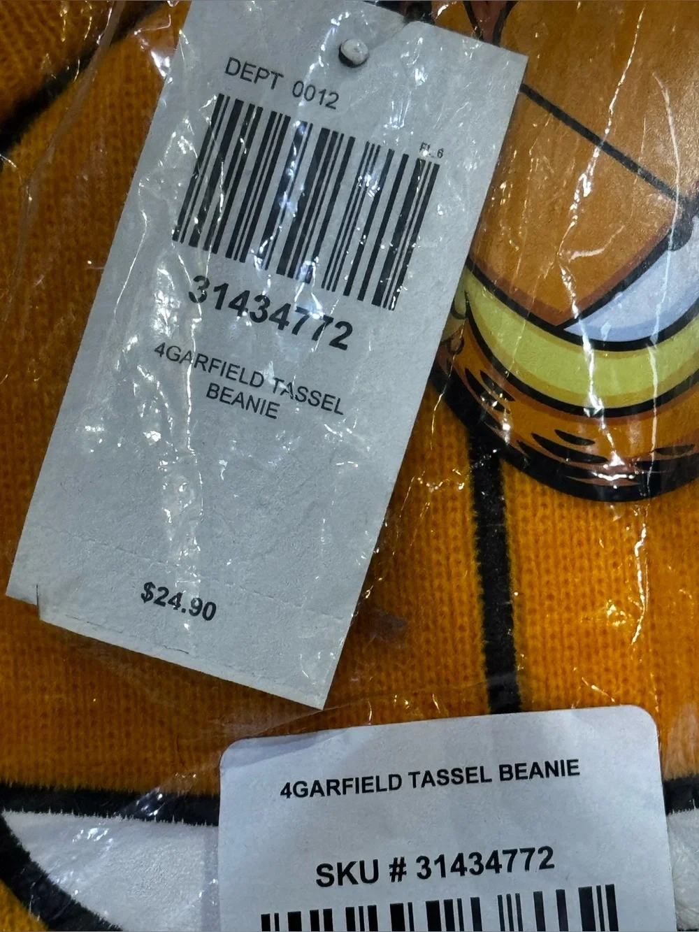 NWT Hot Topic Garfield tassel beanie hat